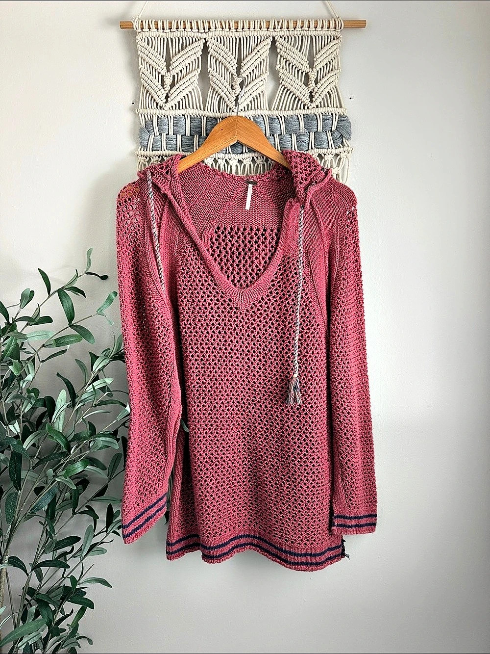 Free People Salmon Shadow Stripe Mesh Hoodie